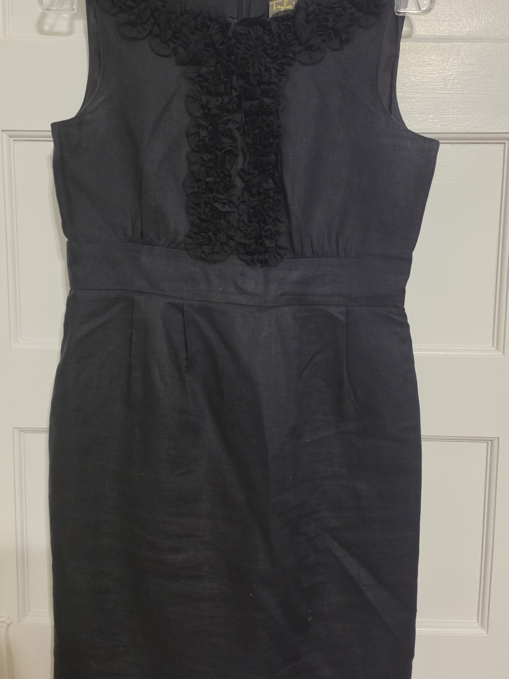 Taylor Black Sleeveless Ruffle-Front Sheath Dress